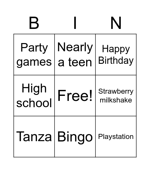 Dylans Birthday Bingo Card