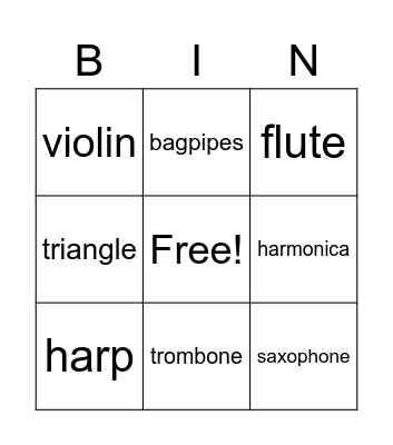instruments Bingo Card
