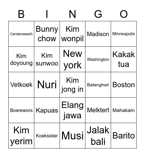 JE-NYA PANDU AW 😍 Bingo Card