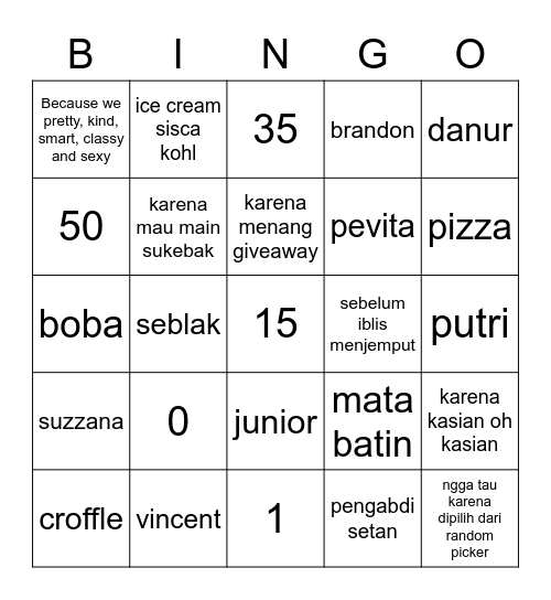 pev Bingo Card