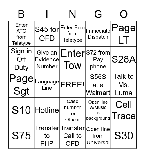 911 Desk Bingo Card