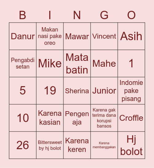 MAWAR Bingo Card