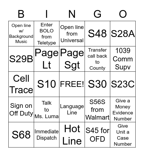 911 Desk Bingo Card