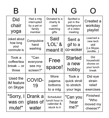 Virtual Bingo - Remote Work Bingo Card