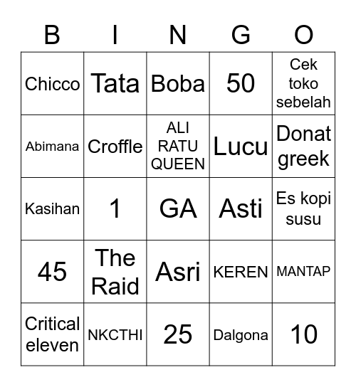 J Board Bingo Card