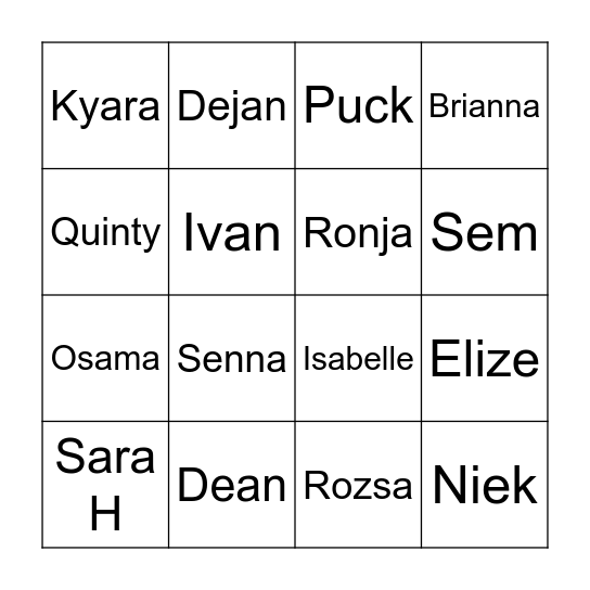 Namen Bingo Card
