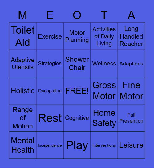 Occupational Therapy Bingo Card