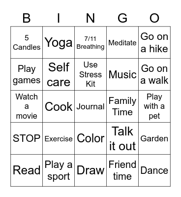 COPING SKILLS Bingo Card