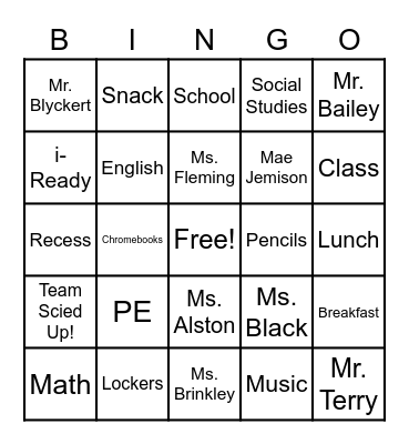 7th Grade BINGO Card