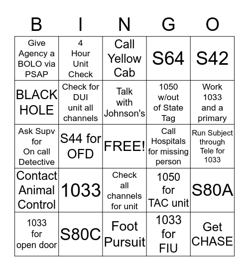 911 Radio Bingo Card