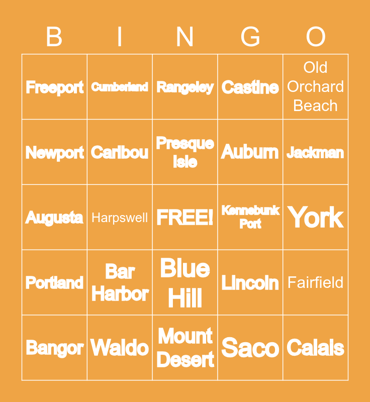 Maine Bingo Card