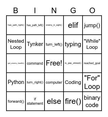 Python 101 Bingo Card