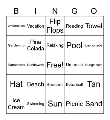 Summer Bingo! Bingo Card