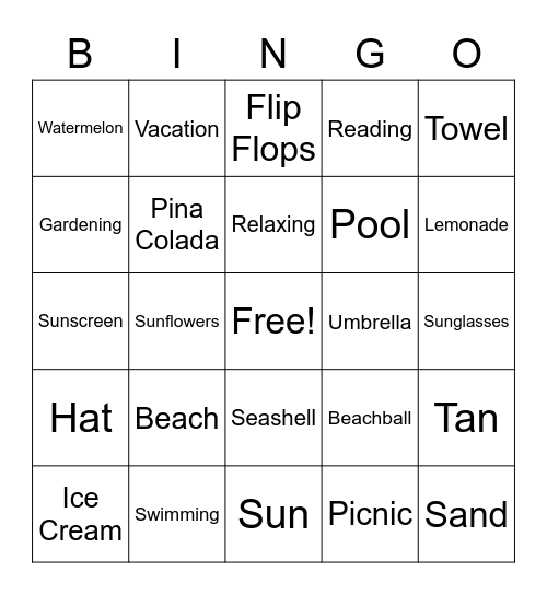 Summer Bingo! Bingo Card