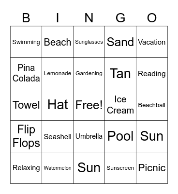 Summer Bingo! Bingo Card