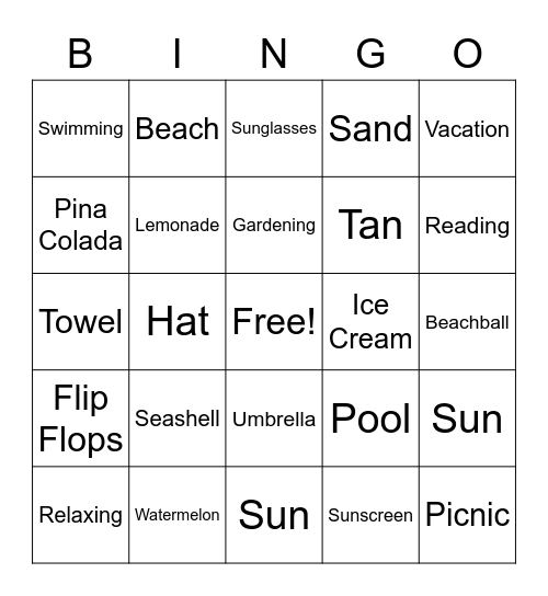 Summer Bingo! Bingo Card