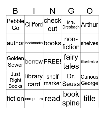 Primary Library Bingo Card