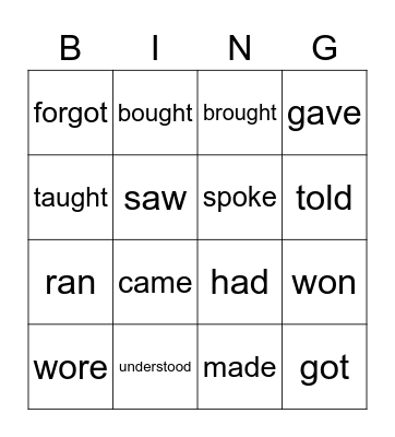 Irregular verbs Bingo Card