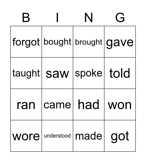 Irregular verbs Bingo Card