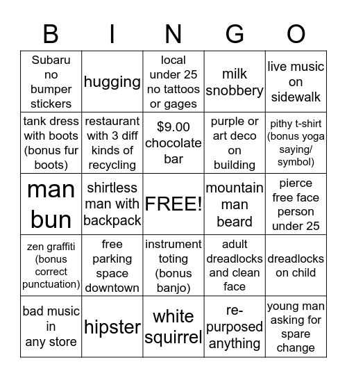 ASHEVILLE  Bingo Card