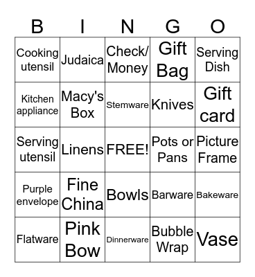 Amanda's Shower Bingo Card