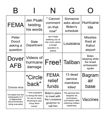 Jen Psaki Bingo Card