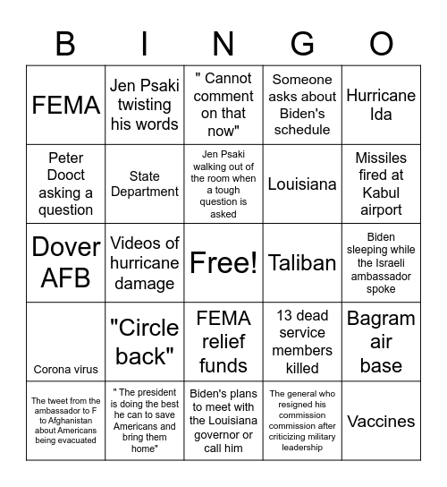 Jen Psaki Bingo Card