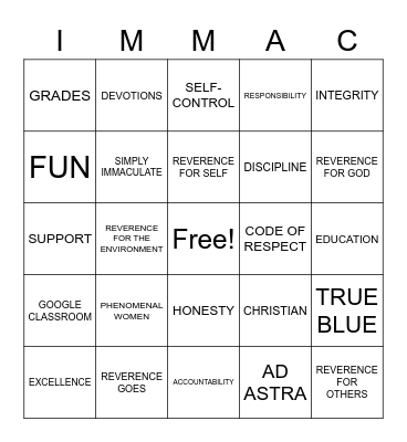 GRADE 8 Bingo Card