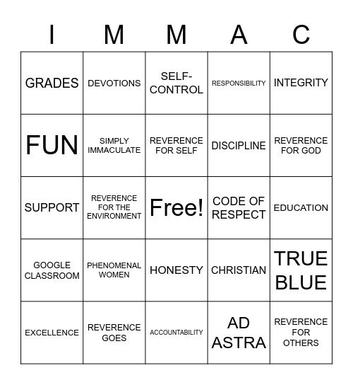 GRADE 8 Bingo Card