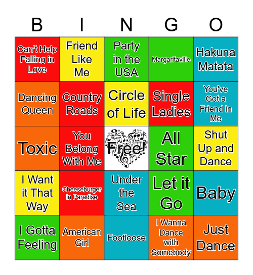 Guess That Song Bingo Card