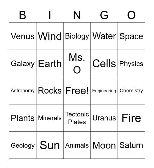 6th Grade Science Bingo Card