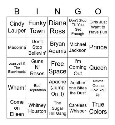 Musical Bingo Card