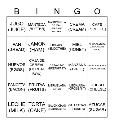 EL DESAYUNO Bingo Card