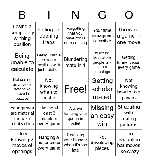 Sucking at chess bingo Card