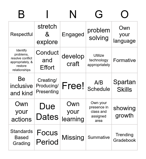 Syllabus Bingo Card
