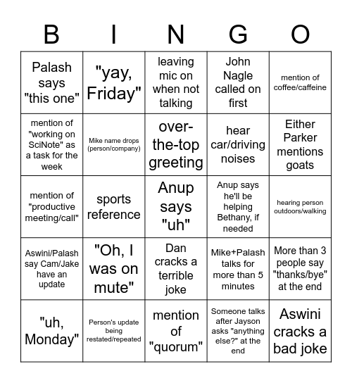 Teams Calls Bingo Card