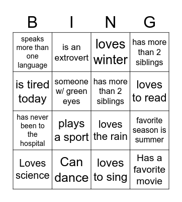 Welcome Back BING Bingo Card