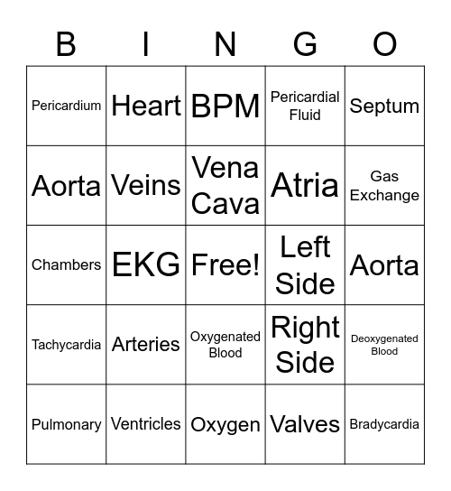 Cardiovascular Bingo Card
