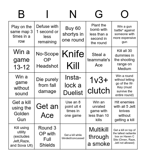 Valorant Bingo Card