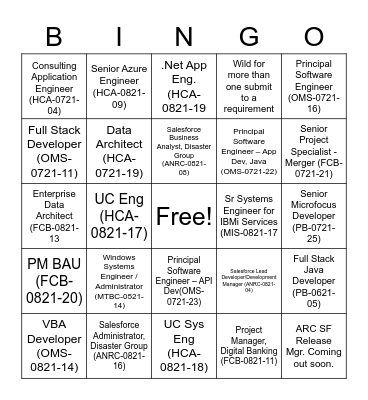 Mainline Requirements Bingo Card