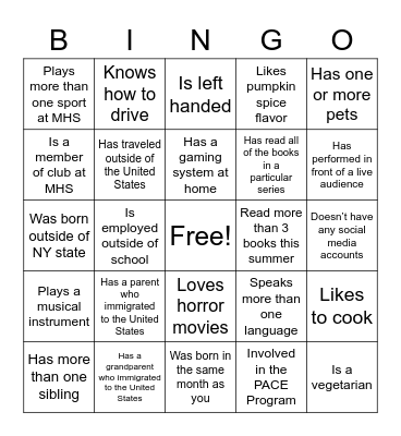 People Bingo Card