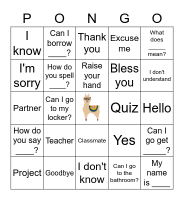 Palabras & Frases Importantes Bingo Card