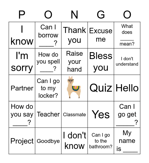 Palabras & Frases Importantes Bingo Card
