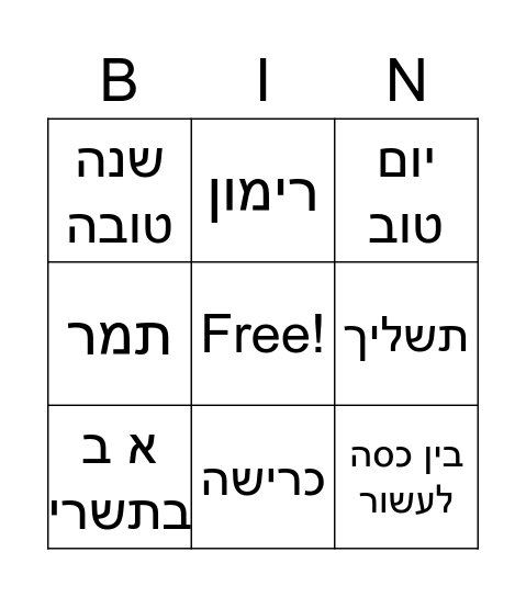 Donisi Rosh Hashana BINGO Card