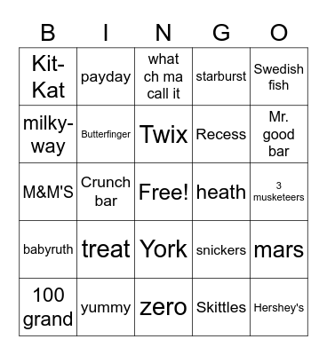 candy bingo Card