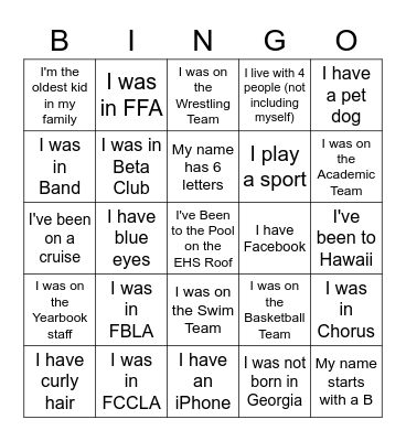 EHS Reunion Bingo Card