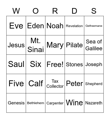 Big Bible Bingo Card