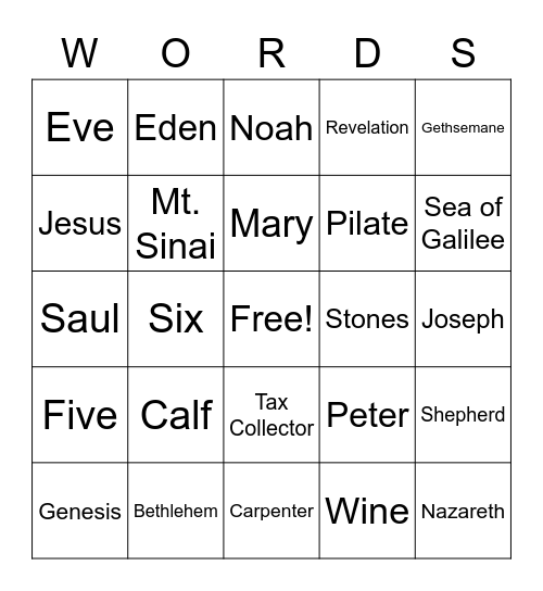 Big Bible Bingo Card