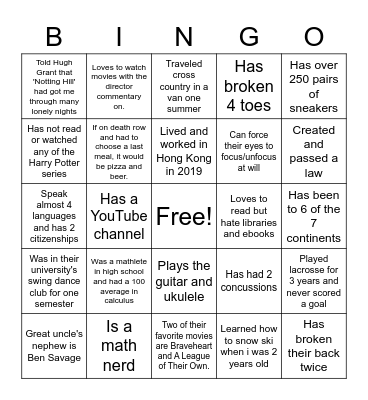 Clear Bingo Card