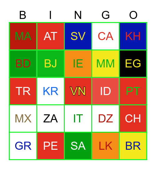 Country Code Bingo! 🥳 Bingo Card